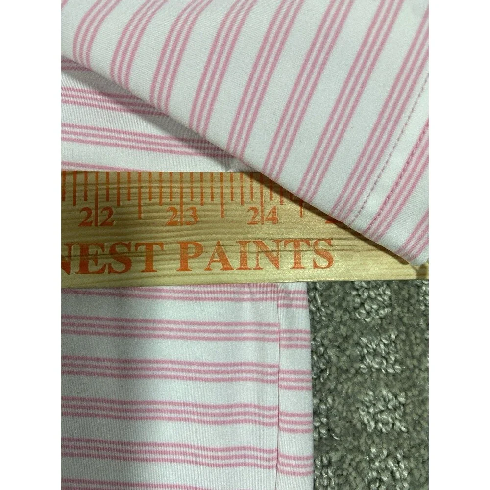 Adidas Two Color Striped Golf Polo Shirt Mens XL Pink White Logo